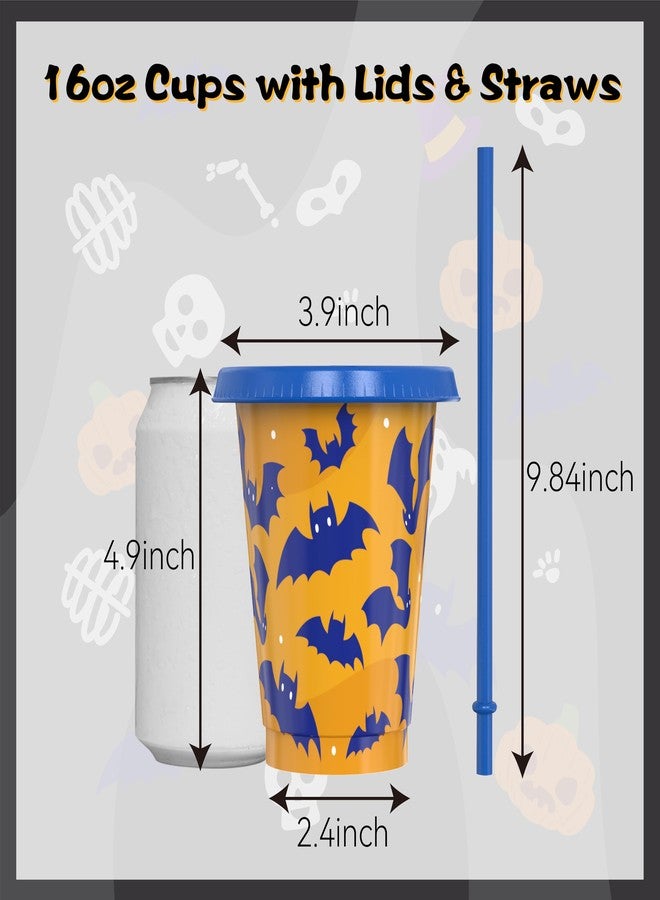 OZMOJOO Color Changing Cups, Halloween Plastic Cups with Lids and Straws, Reusable Plastic Tumblers - 5 Pack 16 oz, BPA-free, Cold Drink Party Cups for Kids, Adults - Image 3