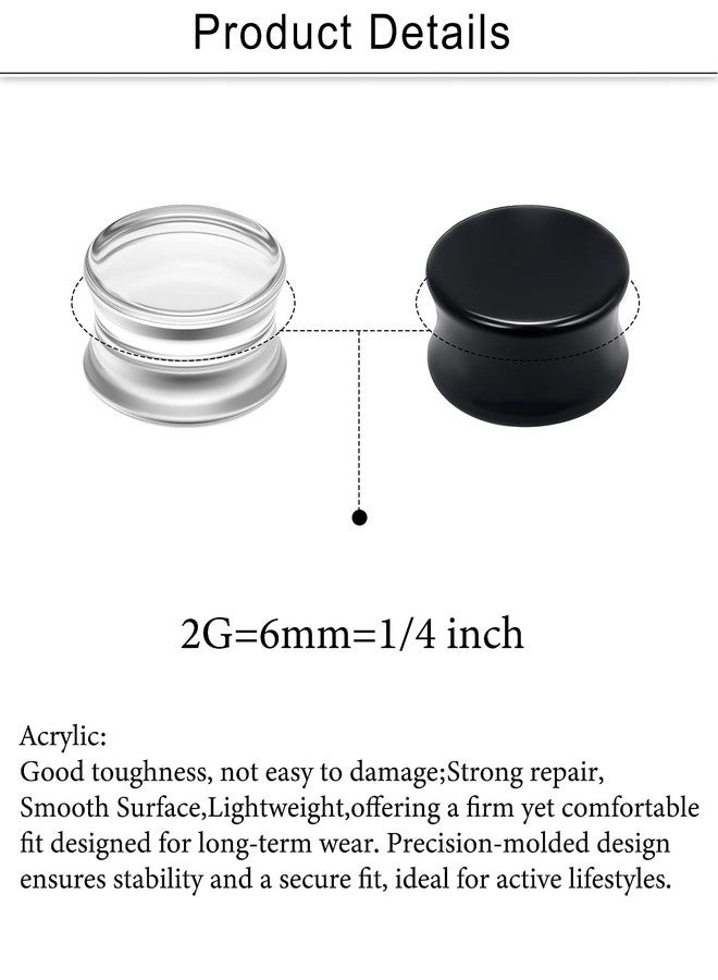 Cisyozi 2G Clear Back Acrylic Gauges Plugs Tunnels Earrings for Ears Stretching Kit 2 Gauge Platic Ear Tunnel Earrings Plug Double Flare Gauges Size 6mm Piercing Jewelry Women Men 1/4 inch - Image 2