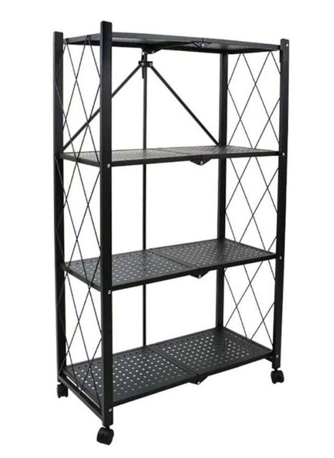 RollsTimi  4-Tier Foldable Durable Sturdy Storage Multi-purpose Rack Black capacity up to 20kg per shelf 126x71x35cm  - Image 1