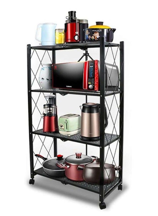 RollsTimi  4-Tier Foldable Durable Sturdy Storage Multi-purpose Rack Black capacity up to 20kg per shelf 126x71x35cm  - Image 2