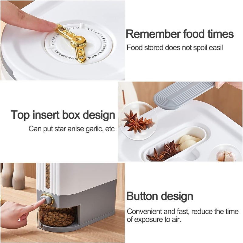 PIKFOS PIKFOS Rice Dispenser 2225 Lbs Rice Container with Measuring Cup Upgraded Builtin Fresh Box Cereal Dispenser Storage with Lids for Home Kitchen Pantry Rice Soybean Corn White - Image 4