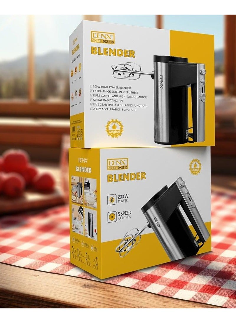 Denx 200W Electric Egg Beater and Kneader with 5 Speeds and Stainless Steel Blades - DENX DX3210 - Image 2