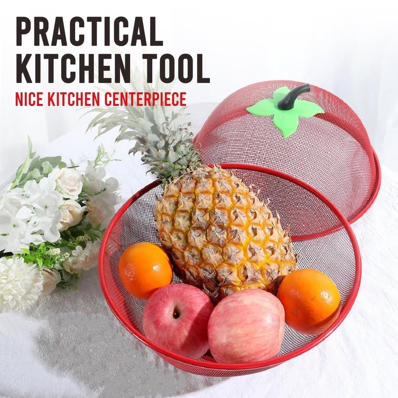 Touchcart Stainless Steel Apple Shape Net Fruit&Vegetable Basket with Net Cover Apple Shape Fruits Vegetables for Kitchen Large Protective Counter Top Produce Cover (RED) - Image 5