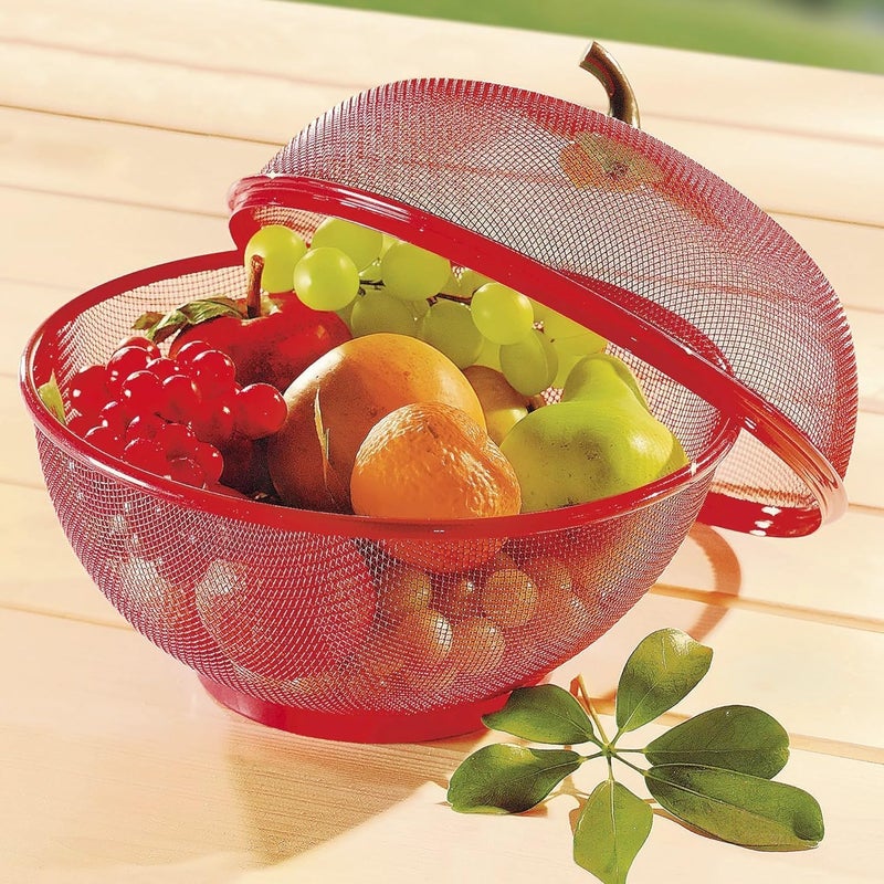 Touchcart Stainless Steel Apple Shape Net Fruit&Vegetable Basket with Net Cover Apple Shape Fruits Vegetables for Kitchen Large Protective Counter Top Produce Cover (RED) - Image 4