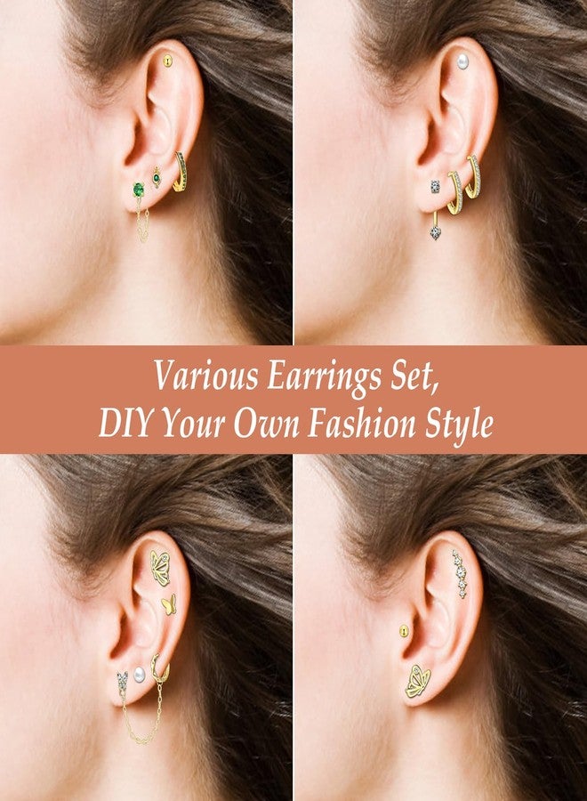 CrazyPiercing 12Pairs CrazyPiercing Gold Flat Back Earrings 20G Hypoallergenic Earrings Surgical Stainless Steel Earring Set, Shiny CZ Small Opal Ball Stud Hoop Earrings for Women - Image 4