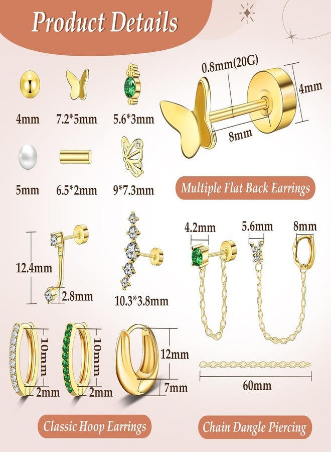 CrazyPiercing 12Pairs CrazyPiercing Gold Flat Back Earrings 20G Hypoallergenic Earrings Surgical Stainless Steel Earring Set, Shiny CZ Small Opal Ball Stud Hoop Earrings for Women - Image 3