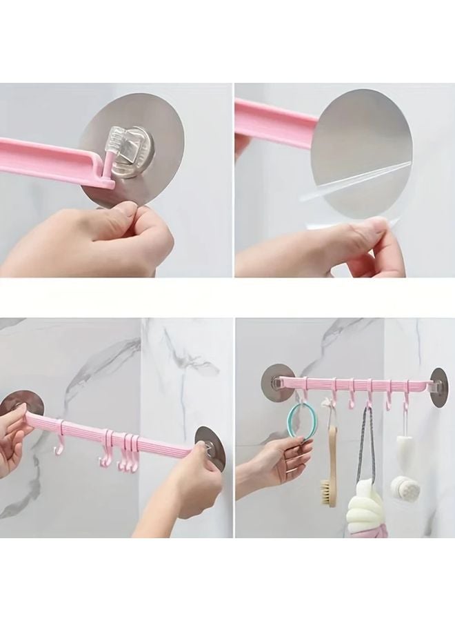 6 In 1 Multifunctional Wall Hooks White And Blue Punch Free Seamless Bathroom Wall Mounted Rack - Image 3
