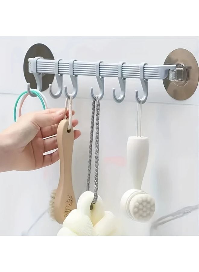 6 In 1 Multifunctional Wall Hooks White And Blue Punch Free Seamless Bathroom Wall Mounted Rack - Image 2