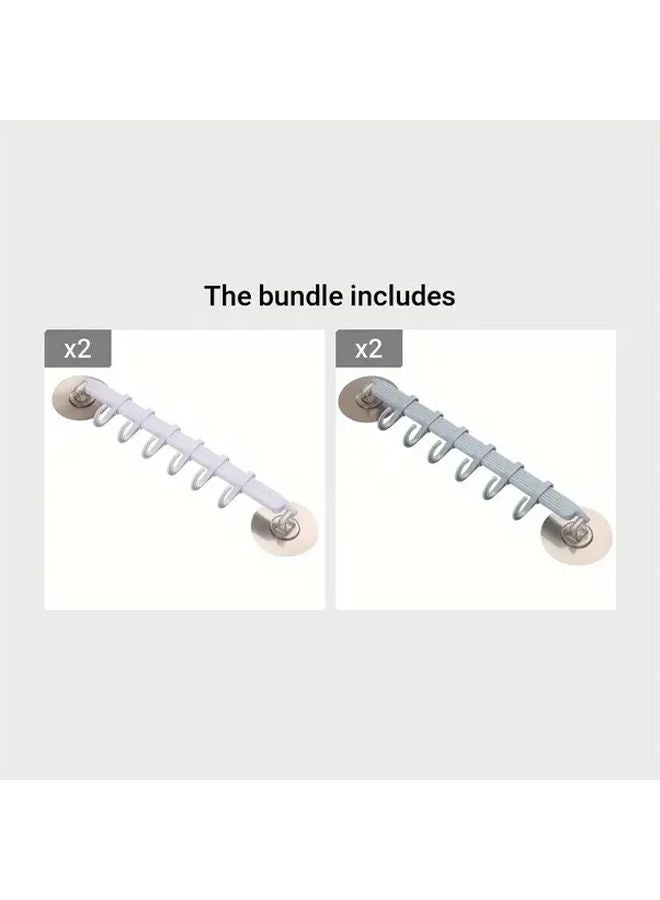6 In 1 Multifunctional Wall Hooks White And Blue Punch Free Seamless Bathroom Wall Mounted Rack - Image 1