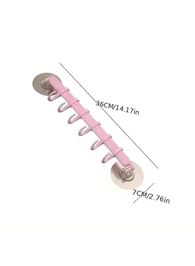 6 In 1 Multifunctional Wall Hooks White And Blue Punch Free Seamless Bathroom Wall Mounted Rack - Image 4