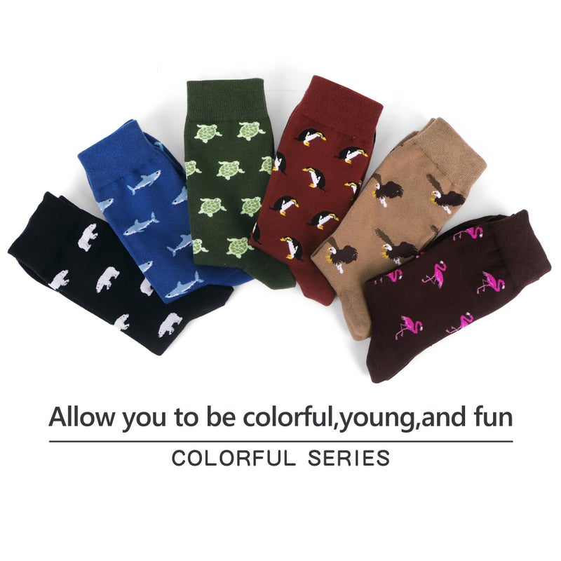 WeciBor Men's Fun Animal Dress Socks - 6 Pack Seamless Cotton Casual Socks, Size 7-12 for Business & Everyday Wear - Image 3