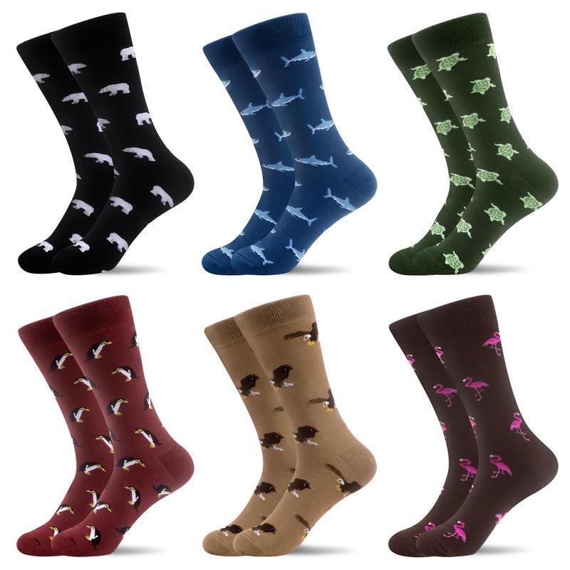 WeciBor Men's Fun Animal Dress Socks - 6 Pack Seamless Cotton Casual Socks, Size 7-12 for Business & Everyday Wear - Image 1