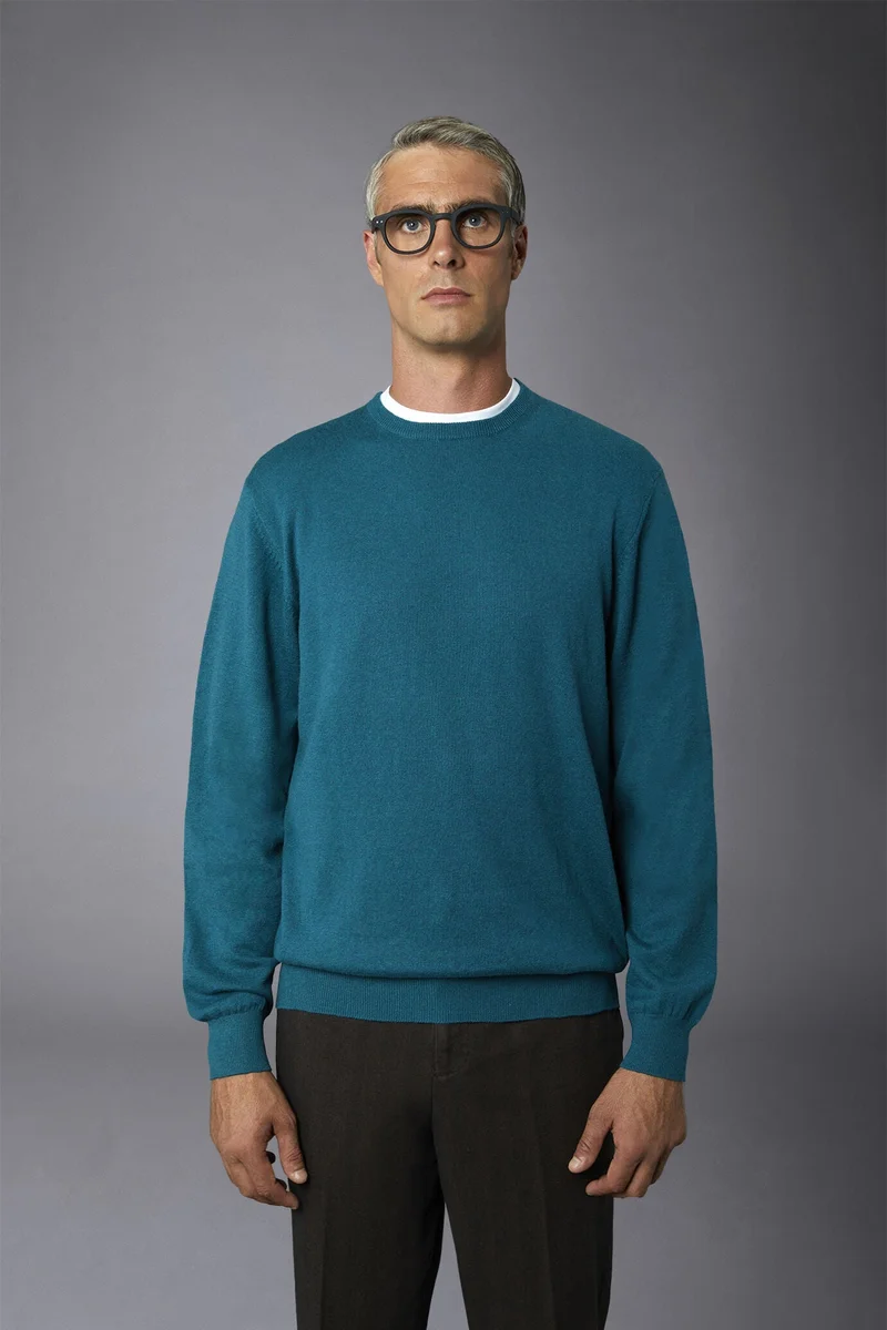 Doppelganger Men's roundneck wool and cotton sweater - Torquoise
