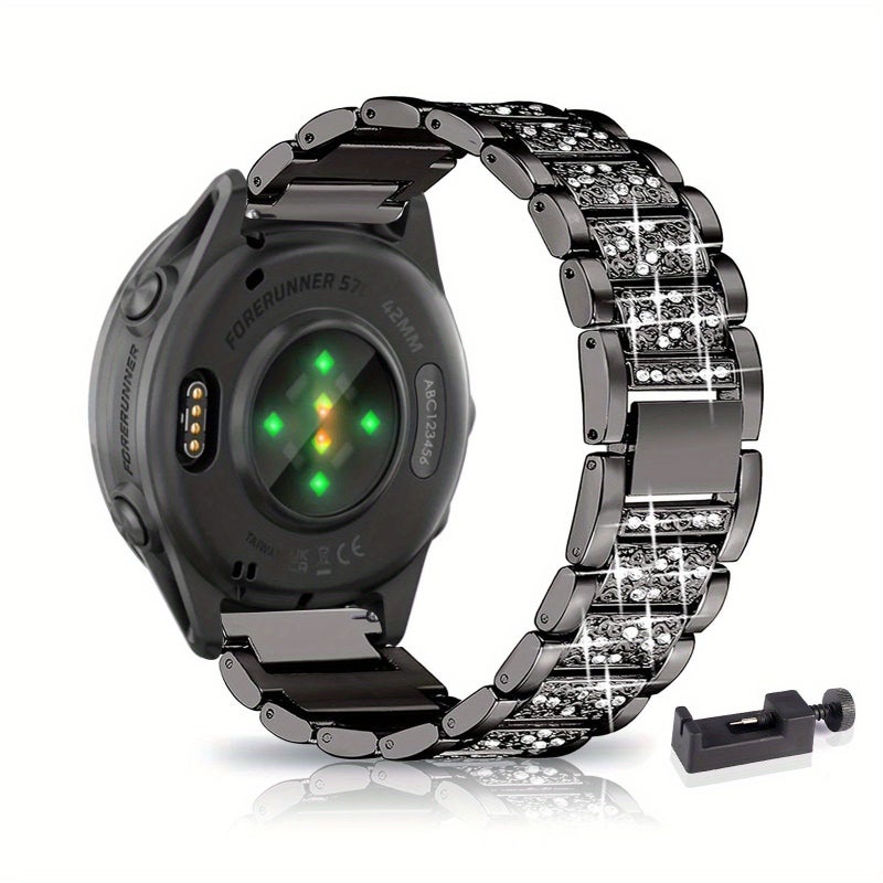 متوافق مع ساعة Forerunner 570 بمقاس 22 مم و47 مم – حزام ساعة بلون أسود من الفولاذ المقاوم للصدأ قابل للتعديل – حزام أنيق للرجال والنساء – خيار هدايا - Image 1