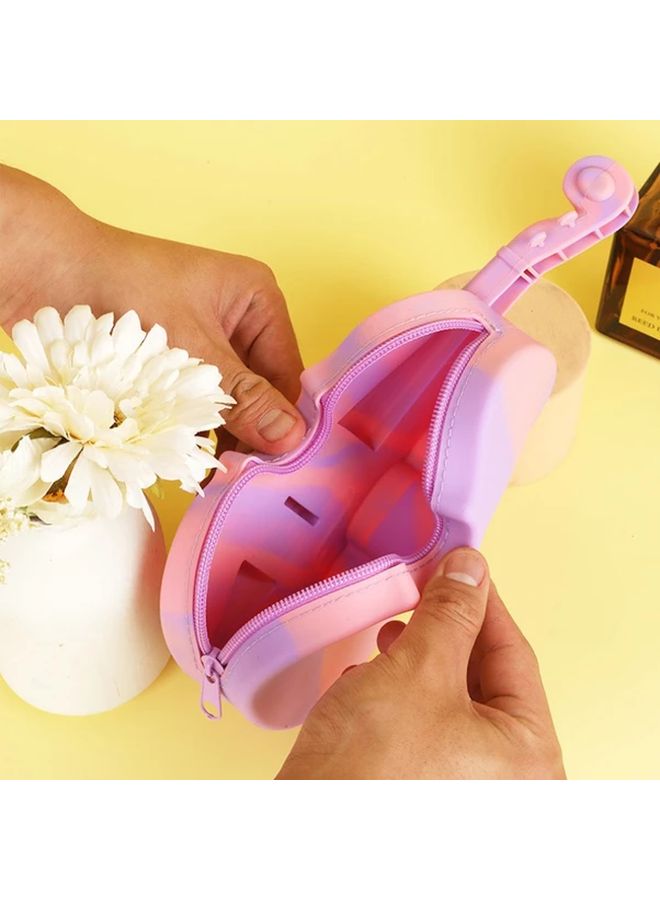 Purple Violin Shaped Pencil Case Zipper Closure Musical Note Cutouts Desk Organizer - Image 2