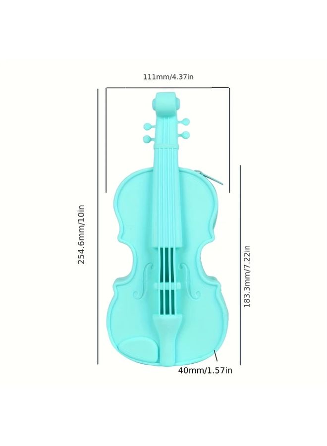 Purple Violin Shaped Pencil Case Zipper Closure Musical Note Cutouts Desk Organizer - Image 3