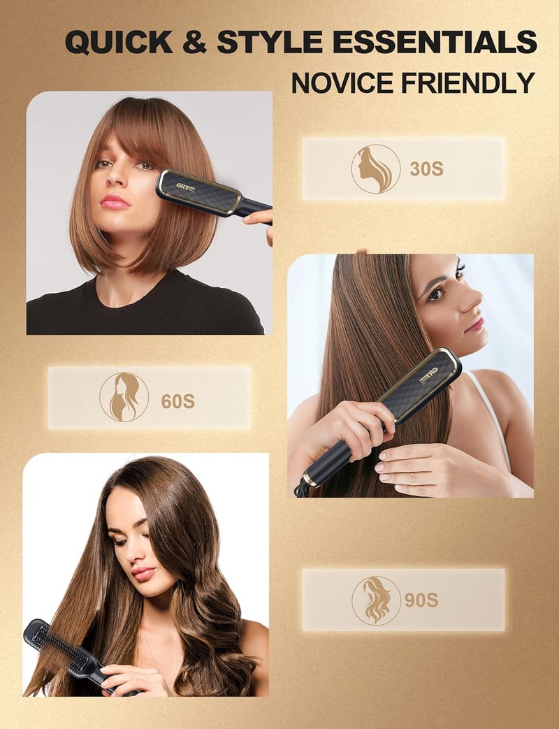 GRT PRO Hair Straightener Brush, Ceramic Hair Straighteners and Straightening Brush 2-in-1 for Women,PTC Ceramic Hot Anti-Scald, Fast Heating, 30 Temperature Settings (80℃~230℃) LED Display for Women (Black) - Image 3