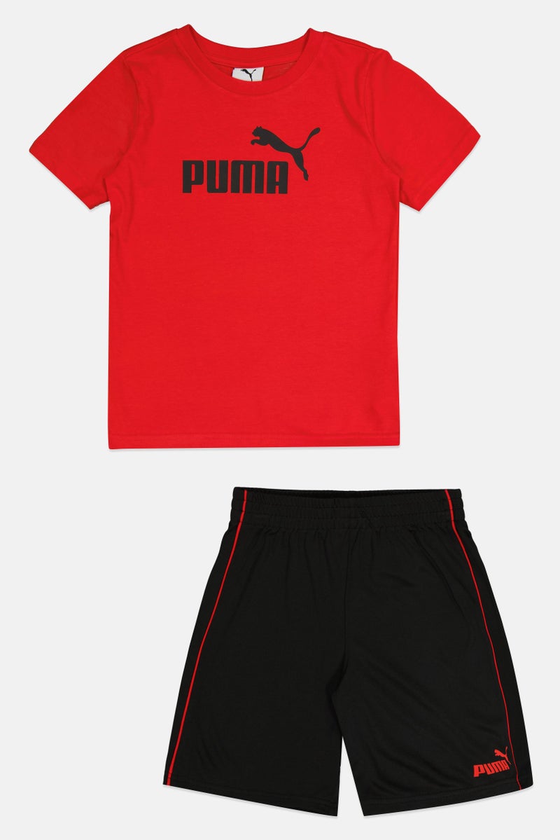 PUMA Kids Boy 2 Pieces Brand Logo Short Sleeve T-Shirt And Shorts Set, Multicolor - Image 2