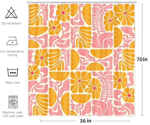 DeeCabin Boho Abstract Colorful Floral Shower Curtain, Vintage Retro Patchwork Orange Pink Flower Botanical Geometric Aesthetic Groovy Bathroom Decor Shower Curtain Set with 12 Hooks, 70X70IN - Image 5