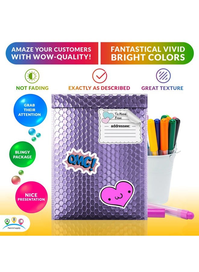 ABC Pack & Supply 25 Metallic Bubble mailers 6.5 x 10.5. Purple Padded envelopes 6 1/2 x 10 1/2. Glamour Bubble mailers Peel and Seal. Padded mailing envelopes for Shipping, ing, aging. - Image 5