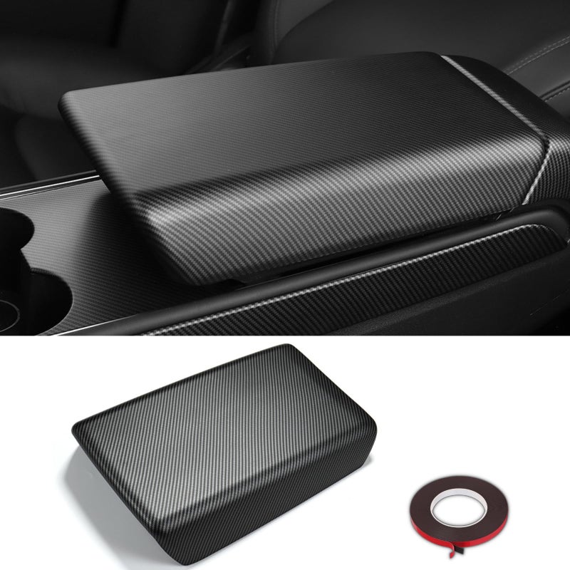 Qlhshop Matte Carbon Fiber Center Console Armrest Cover Box Covering Protection for Tesla Model 3 or Model Y Accessories 20182025 Cool Car Interior Aesthetic Trim Decoration Parts