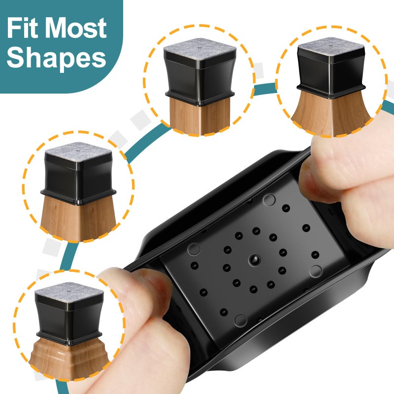 ANSIBLE 24 Pcs Chair Leg Floor Protectors Square,Black Silicone Felt Furniture Leg Pads Caps Covers for Hardwood Floors(Fit:1-1/16" to 1-5/8") - Image 3
