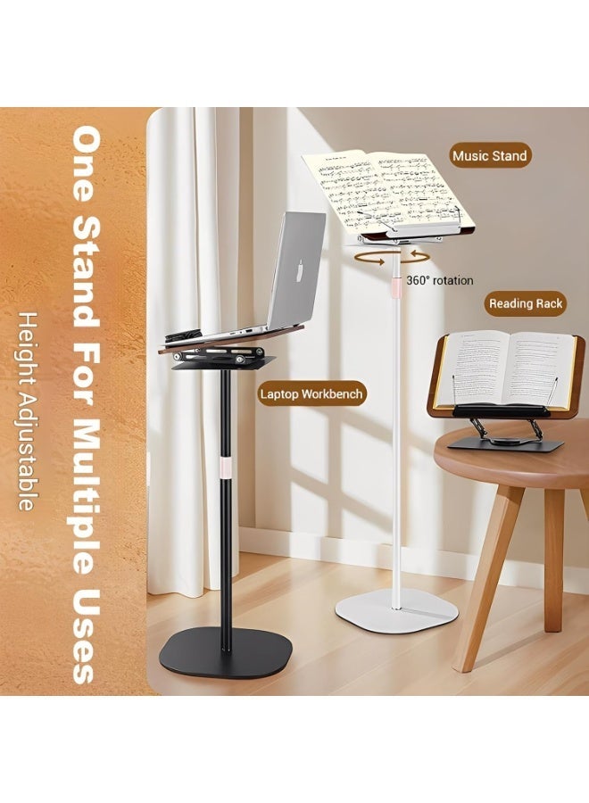 WALALLA 1-Piece Adjustable Floor Reading Stand for Books Laptop and Tablet Detachable 360° Rotating Book Holder with Height Adjustable Carbon Steel Pole Wooden Reading Tray for Kids Adults Study Office Bedroom Living Room - Image 2