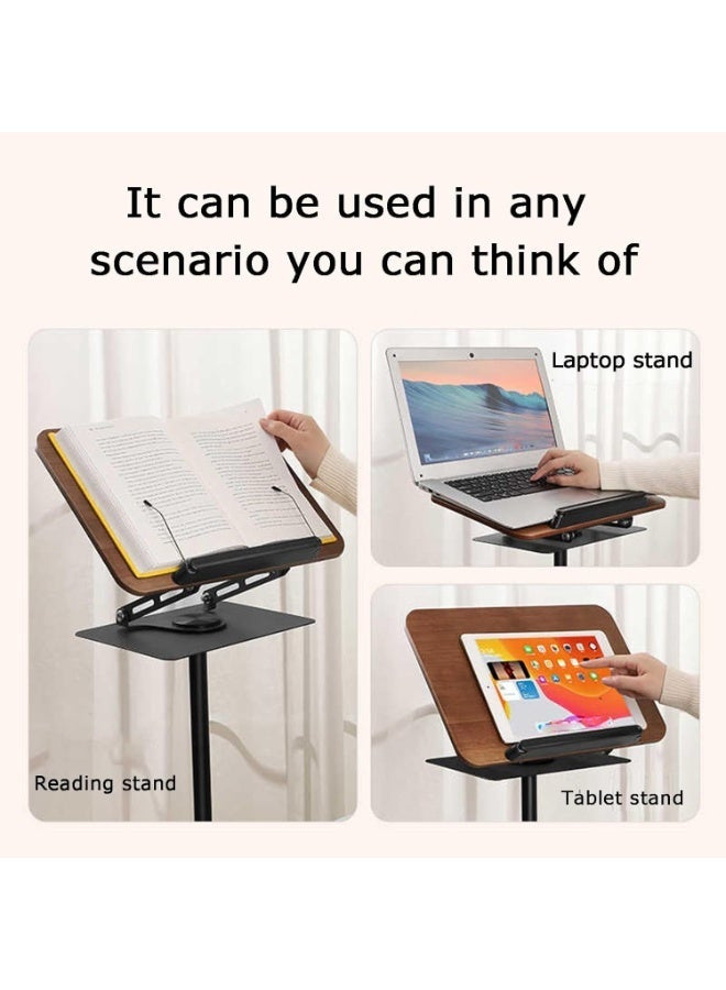WALALLA 1-Piece Adjustable Floor Reading Stand for Books Laptop and Tablet Detachable 360° Rotating Book Holder with Height Adjustable Carbon Steel Pole Wooden Reading Tray for Kids Adults Study Office Bedroom Living Room - Image 5