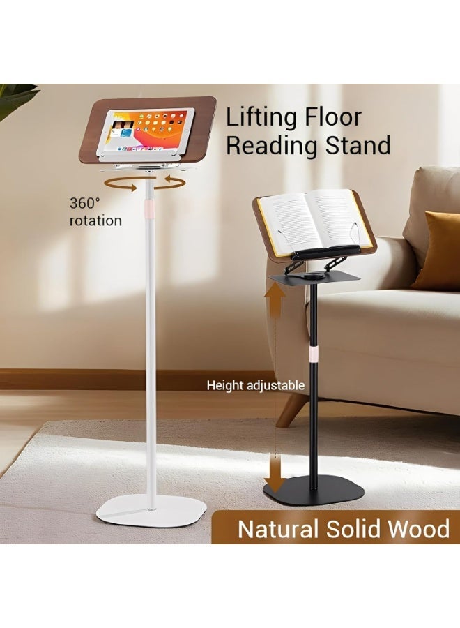 WALALLA 1-Piece Adjustable Floor Reading Stand for Books Laptop and Tablet Detachable 360° Rotating Book Holder with Height Adjustable Carbon Steel Pole Wooden Reading Tray for Kids Adults Study Office Bedroom Living Room - Image 4