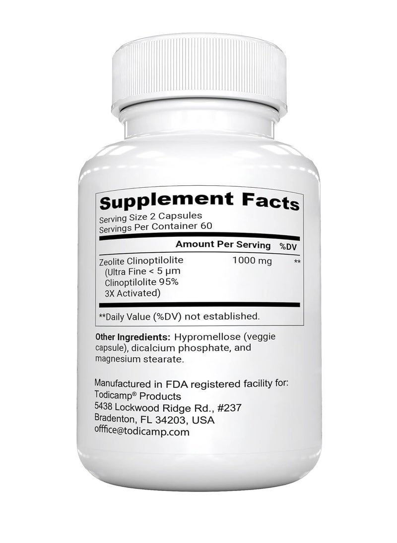 TODICAMP Zeolite Detox Zeolite Capsules Sorbolit Ultra Fine 12 µm Zeolite Clinoptilolite Powder 95% 3X Activated 120 Capsules Zeolite Powder Supplement 2 Months Supply  - Image 2