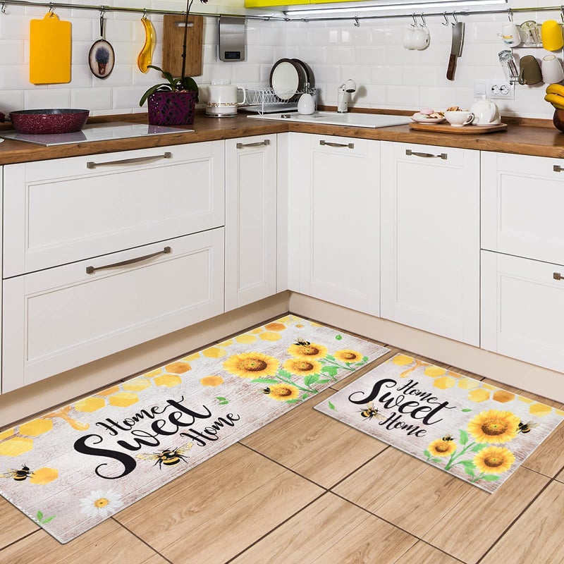 WERNNSAI Sunflower Kitchen Decor Rugs Set 2 Piece Kitchen Mats NonSlip Kitchen Backing Area Rugs Sweet Home Doormat Washable Waterproof Standing Mat for Indoor Outdoor Entry Floor Sunflower A