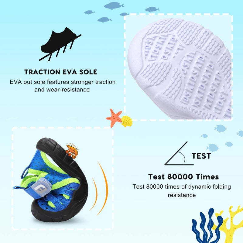 JOINFREE Boys Girls Water Shoes Breathable Lightweight Sneakers Quick Dry Closed-Toe Aquatic Sport Beach Sandals Toddler/Little Kid 8 Toddler Blue Green - Image 5