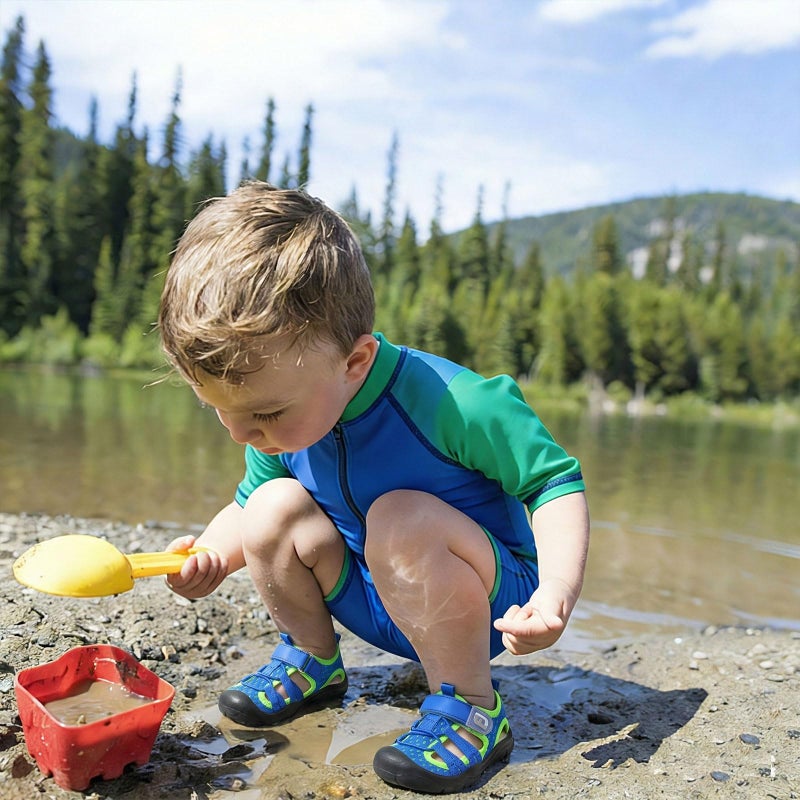 JOINFREE Boys Girls Water Shoes Breathable Lightweight Sneakers Quick Dry Closed-Toe Aquatic Sport Beach Sandals Toddler/Little Kid 8 Toddler Blue Green - Image 2