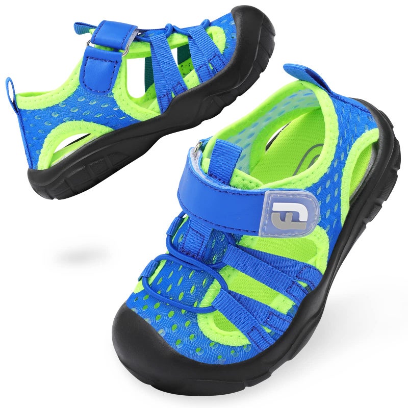 JOINFREE Boys Girls Water Shoes Breathable Lightweight Sneakers Quick Dry Closed-Toe Aquatic Sport Beach Sandals Toddler/Little Kid 8 Toddler Blue Green - Image 1