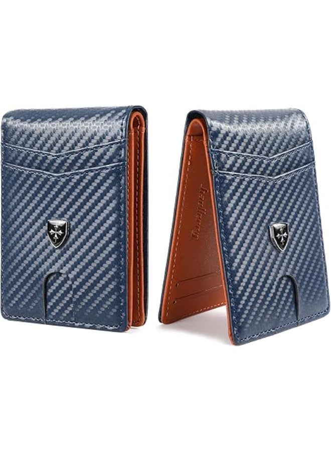 Mens Wallet Leather Credit Card Holder Slim Bifold RFID Blocking Front Pockets Minimalist Wallets for Men with ID Window - Image 1