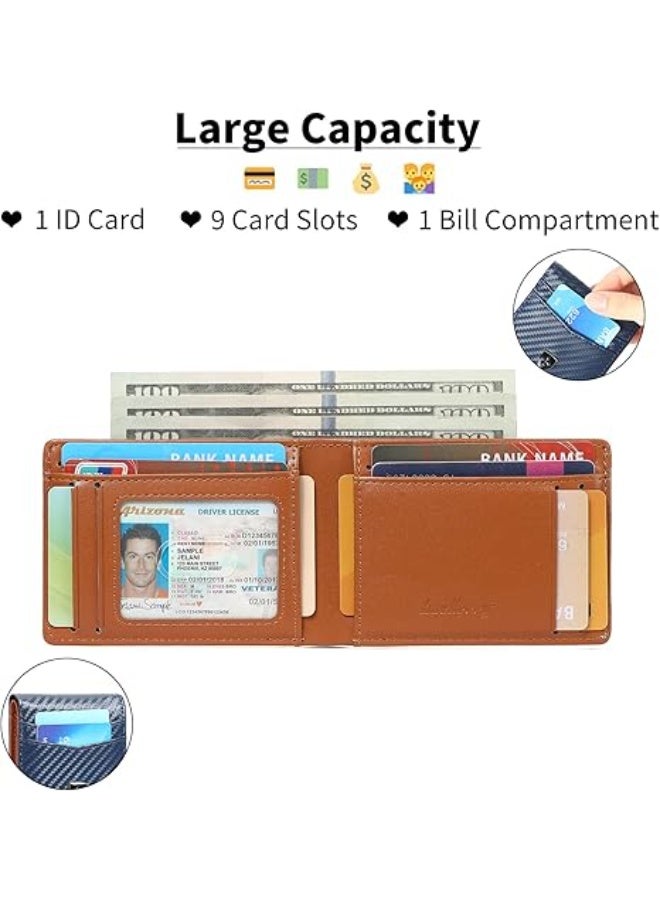Mens Wallet Leather Credit Card Holder Slim Bifold RFID Blocking Front Pockets Minimalist Wallets for Men with ID Window - Image 2