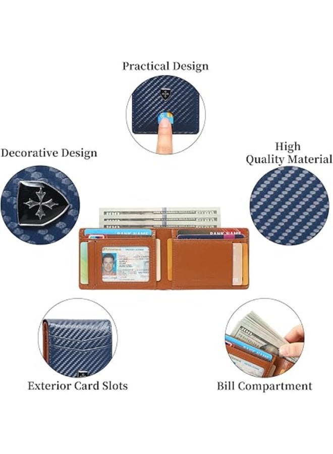 Mens Wallet Leather Credit Card Holder Slim Bifold RFID Blocking Front Pockets Minimalist Wallets for Men with ID Window - Image 4