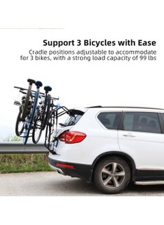 KIIUMI Bicycle Carrier For Car, Foldable 3 Bicycle Trunk Mount Rack Hitch Mount Rack for Most Sedans/Hatchbacks/Minivans SUV, Rear Mount Carrier Car Rack Bike Cycle  - Image 3