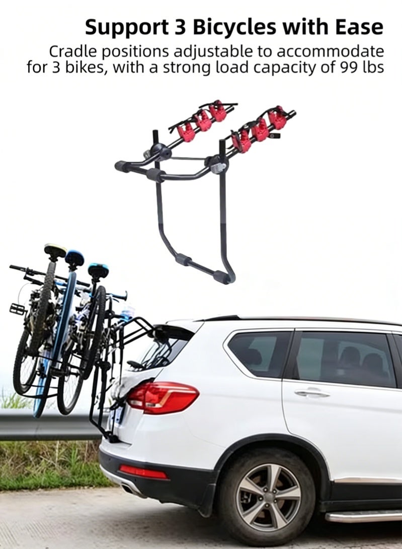 KIIUMI Bicycle Carrier For Car, Foldable 3 Bicycle Trunk Mount Rack Hitch Mount Rack for Most Sedans/Hatchbacks/Minivans SUV, Rear Mount Carrier Car Rack Bike Cycle - Image 2