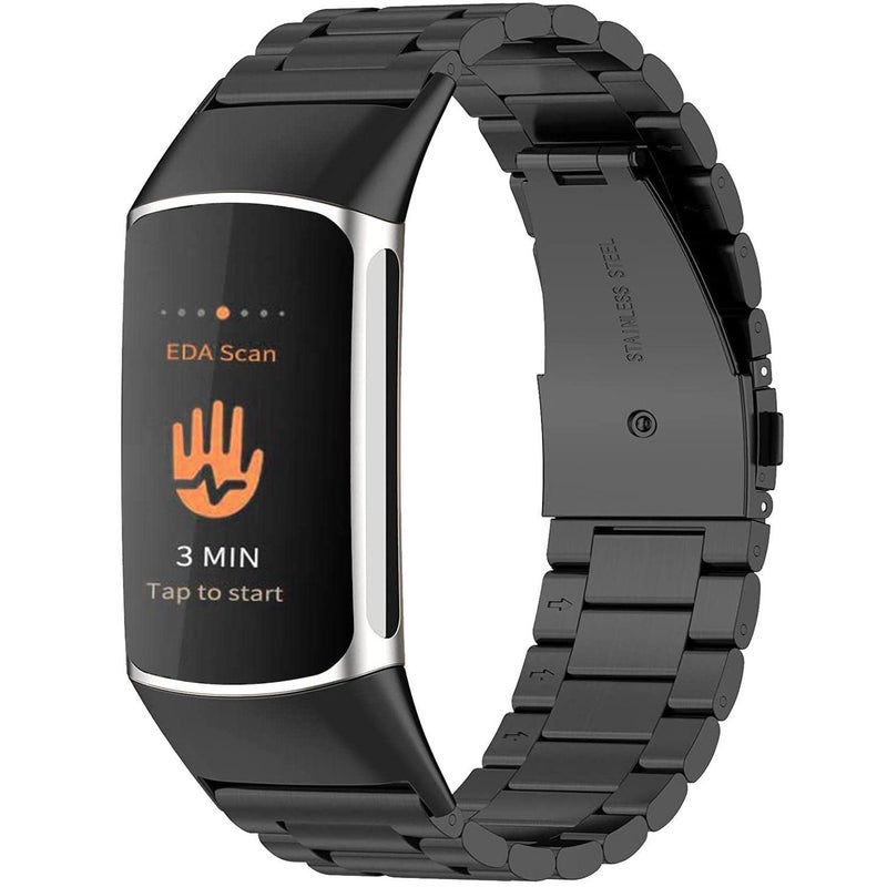 Abanen سوار من الفولاذ المقاوم للصدأ Abanen لساعة Fitbit Charge 6 / Charge 5 المتقدمة، حزام معصم معدني قابل للتعديل الطول متوافق مع Fitbit Charge 5 للرجال والنساء (أسود) - Image 2