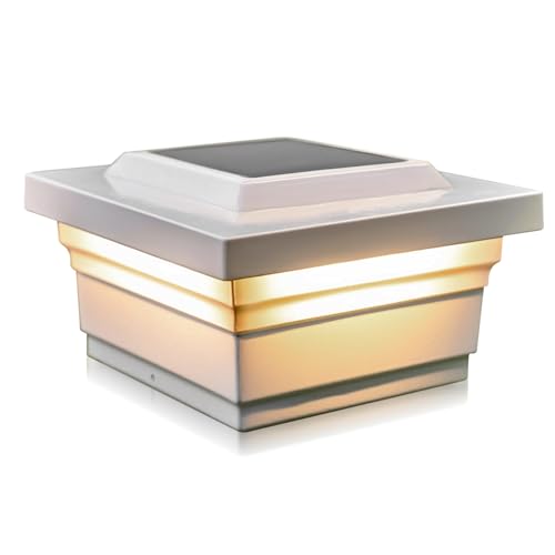 Classy Caps SL075W 5x5 Majestic Solar Post Cap - White – High-Performance Solar LED Lights, Durable PVC (Vinyl) Construction, Weather-Resistant, Ideal for Outdoor, Warm & Cool Light Modes - Image 1