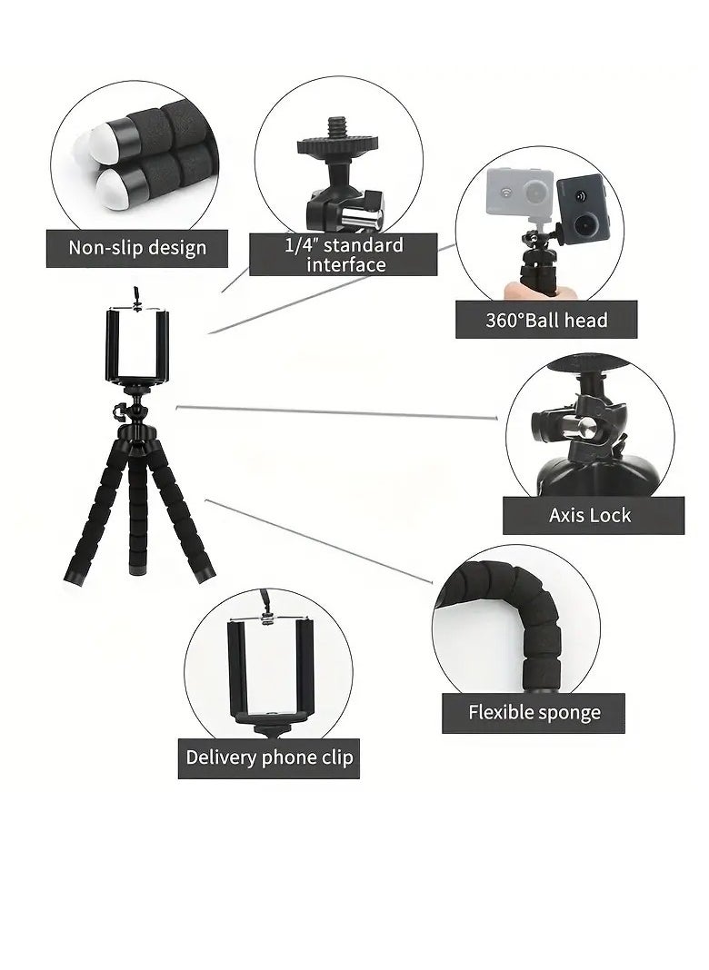 PAMEER Flexible Tripod, Octopus Tripod Mobile Phone Holder Camera Bracket Tripod Support Clip for Camera GoPro Mobile Cell Phone Stand  - Image 4