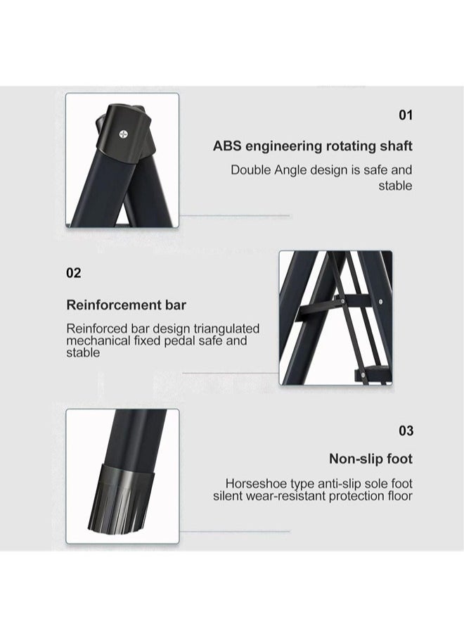 Denzoz - 5 Step Ladder Black Aluminum Folding Ladder Stool Wider Upgraded Non-Slip Treads Portable Lightweight Ladder for Home and Kitchen Holds up to 150KG - Image 1