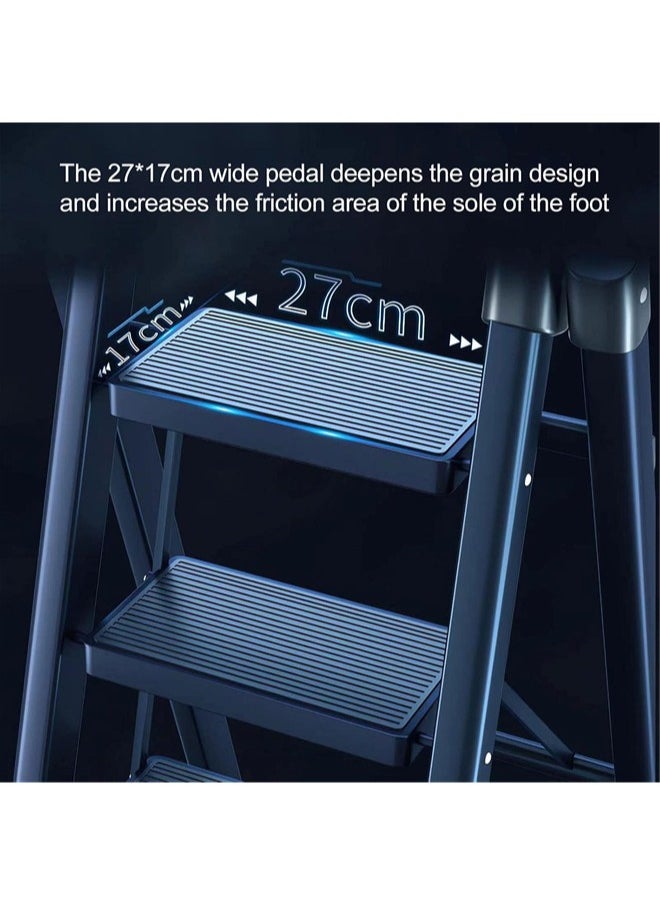 Denzoz - 5 Step Ladder Black Aluminum Folding Ladder Stool Wider Upgraded Non-Slip Treads Portable Lightweight Ladder for Home and Kitchen Holds up to 150KG - Image 1