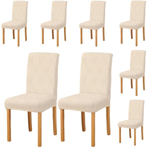 Styleys Stretch Jacquard Dining Chair Cover Removable Washable Dining Room Chair Cover Protector Seat Slipcover (Pack of 8, Ivory, JYMC7) - Image 1
