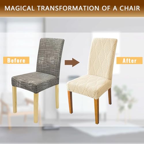 Styleys Stretch Jacquard Dining Chair Cover Removable Washable Dining Room Chair Cover Protector Seat Slipcover (Pack of 8, Ivory, JYMC7) - Image 5