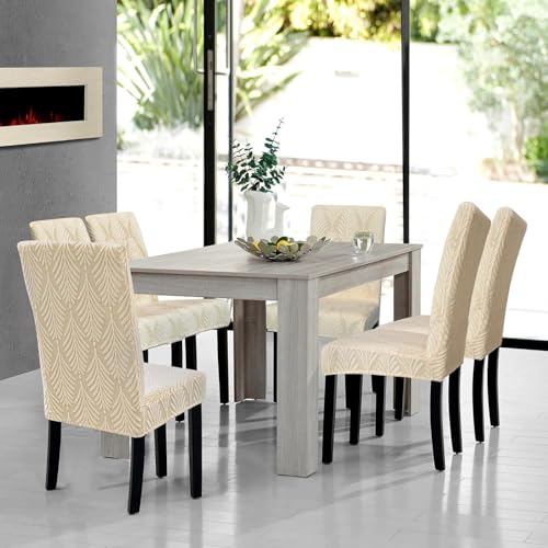 Styleys Stretch Jacquard Dining Chair Cover Removable Washable Dining Room Chair Cover Protector Seat Slipcover (Pack of 8, Ivory, JYMC7) - Image 2