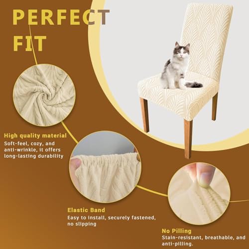 Styleys Stretch Jacquard Dining Chair Cover Removable Washable Dining Room Chair Cover Protector Seat Slipcover (Pack of 8, Ivory, JYMC7) - Image 4