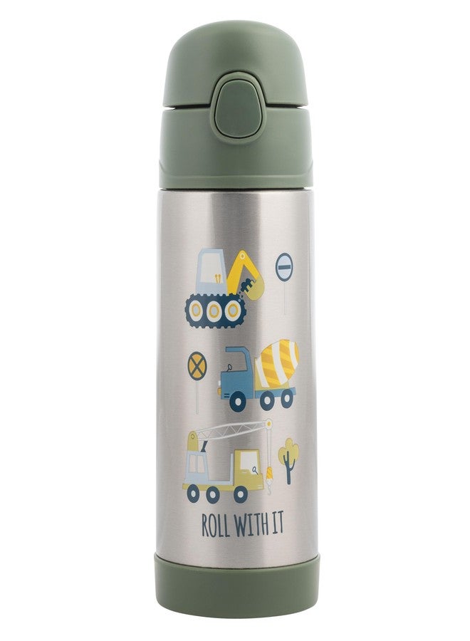 Stephen Joseph Double Wall Stainless Steel Bottles, Insulated Water Bottle for Kids Toddlers, Vacuum Insulated Bottle with Straw, BPA-Free Water Bottle - 11.8 Ounces, Construction - Image 1