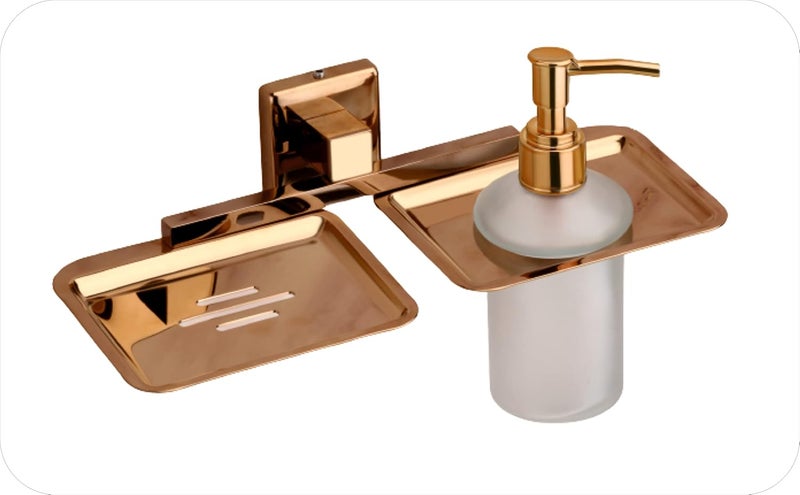 ORCE BATH ARTICLE Liquid soap Dispenser with soap case Holder for washbasin Liquid Dispenser and saop Dish for Bathroom soap Holders dispensers 40304 Stainless SteelRose Gold FinishFrosted Glass - Image 3